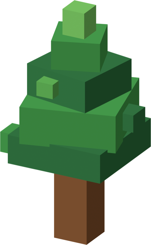 A blocky pine tree