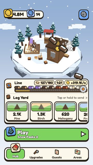 The Hub in the Snow Peaks, its Line full of logs from every biome